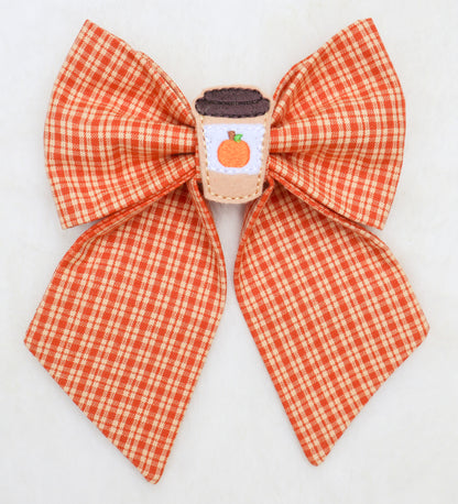 Pumpkin Spice Plaid Pet Bow