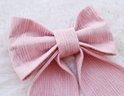 Soft Blush Ribbed Knit Pet Bow