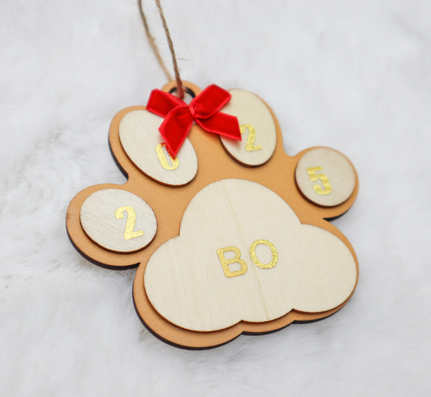 Custom 2025 Wood Paw Print Ornament