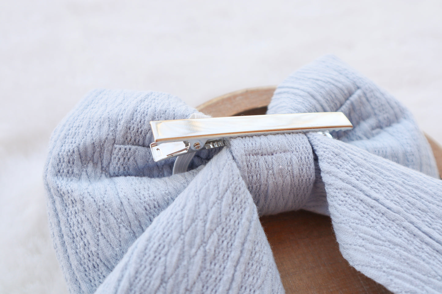 Powder Blue Ribbed Knit Hair Bow
