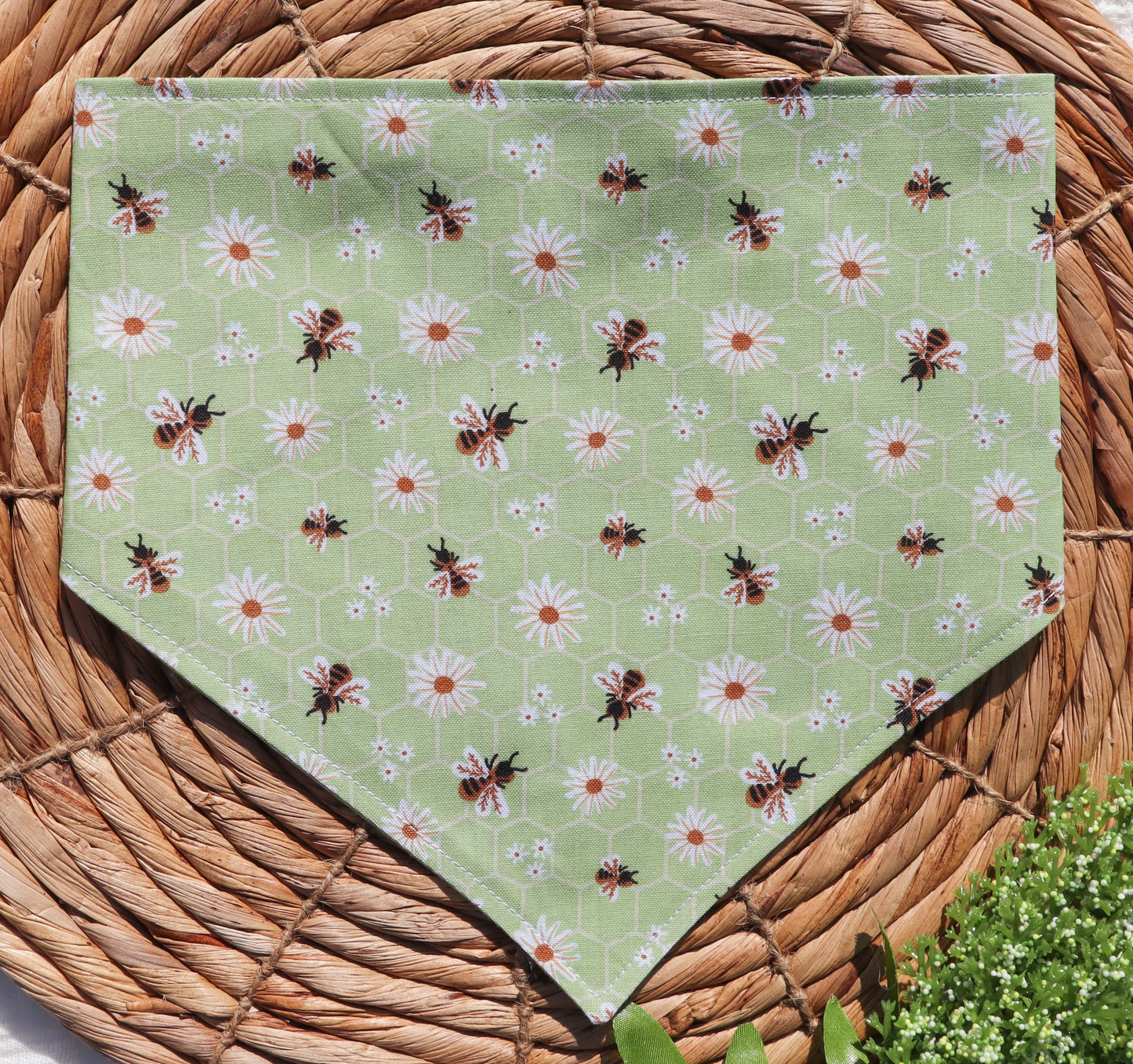 Green Bees & Daisies Bandana