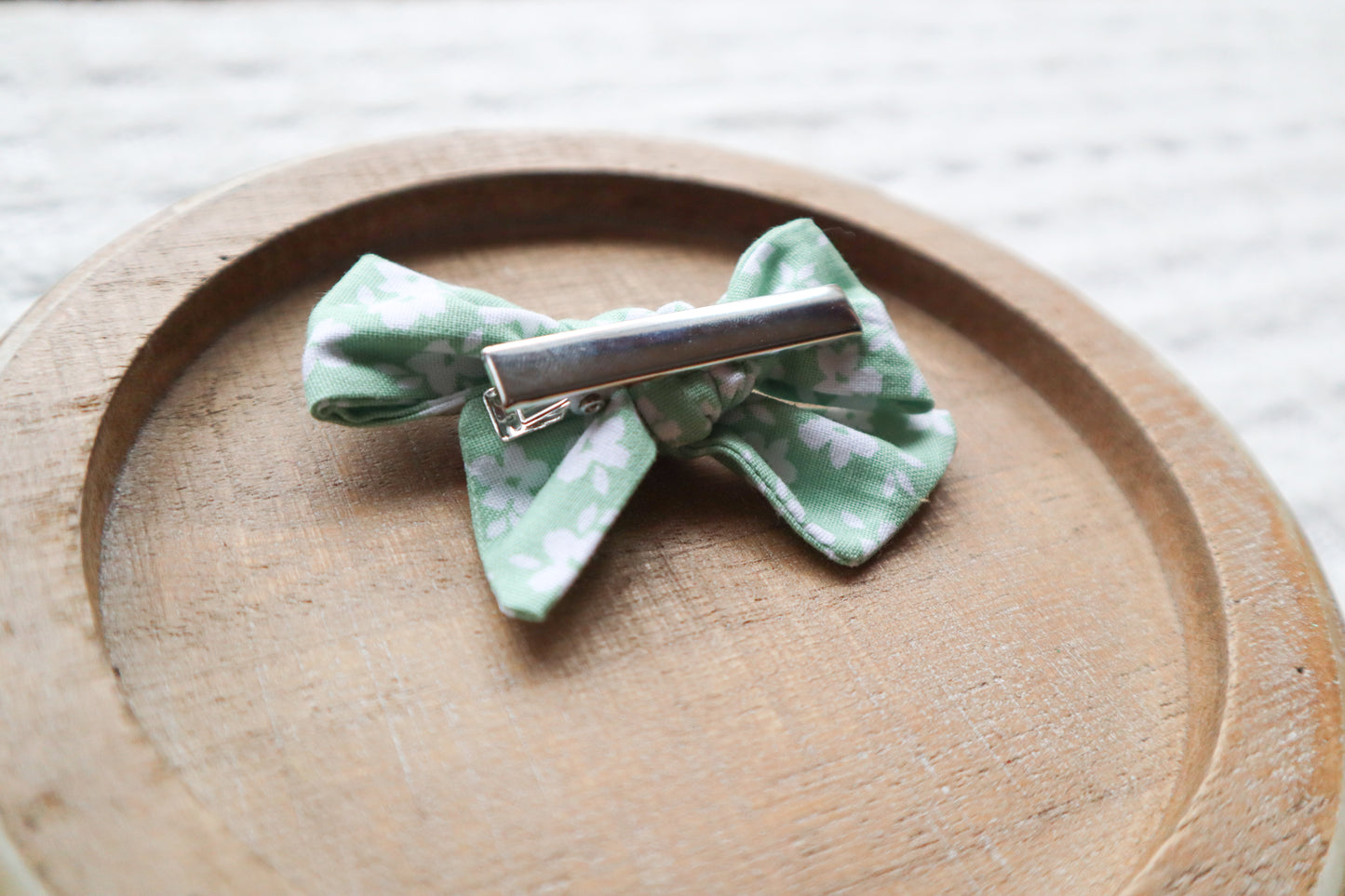 Dainty Green Florals Fur Bow