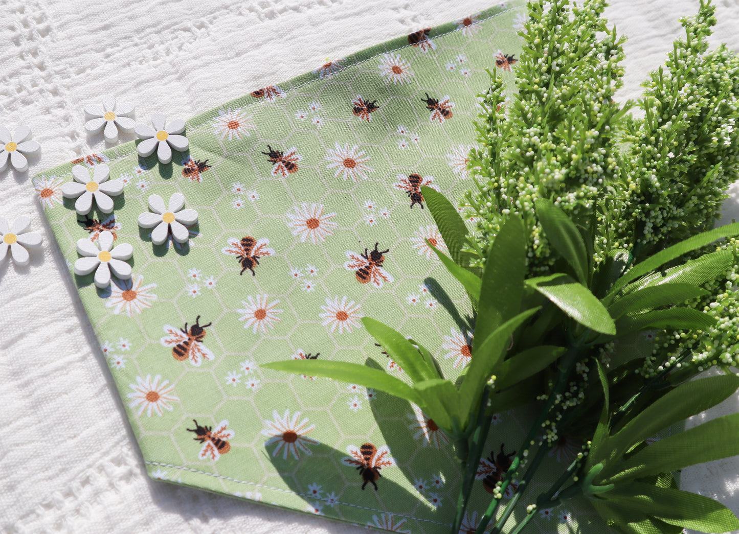 Green Bees & Daisies Bandana