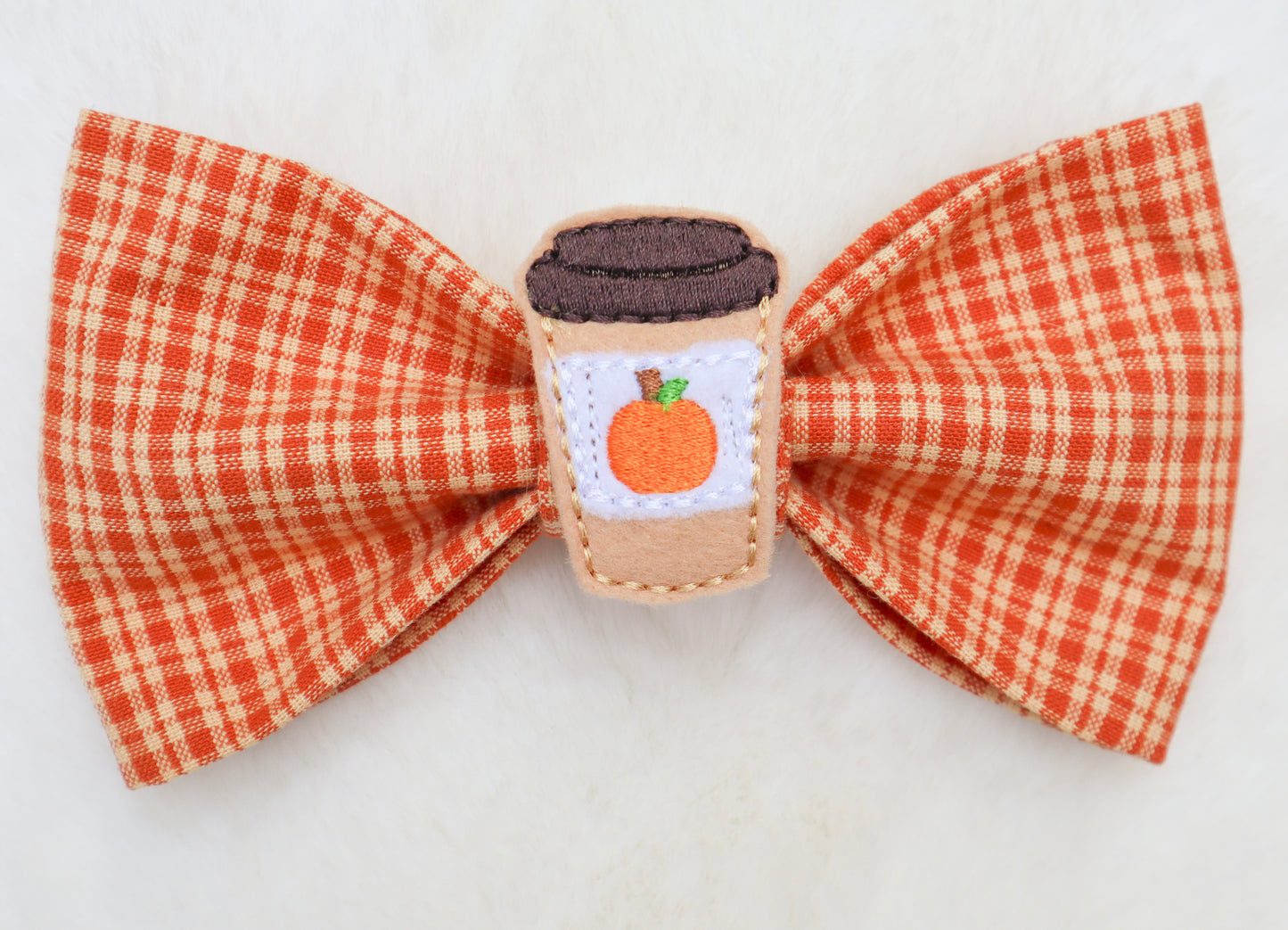 Pumpkin Spice Plaid Pet Bow
