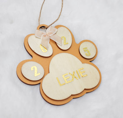 Custom 2025 Wood Paw Print Ornament